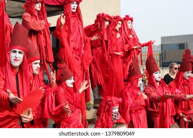 London, UK - 04/17/2019 : Extinction Rebellion Protesters Holding Waterloo Bridge For The 3rd Day And Night In Protest Against Climate Change, 1000+ Arrests By Police London Stock Press Photo Image