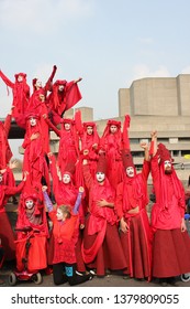 London, UK - 04/17/2019 : Extinction Rebellion Protesters Holding Waterloo Bridge For The 3rd Day And Night In Protest Against Climate Change, 1000+ Arrests By Police Across London Stock Press Photo 