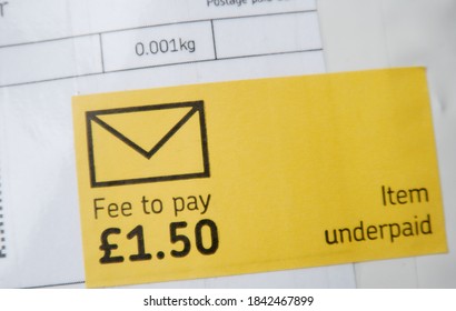 London, Uk, 05/05/20202 A Royal Mail Underpaid Item Fee Return Request On A Second Class Posted Large Letter. Pre Paid Post Returns Lost In The Post. Return To Sender White Envelope.