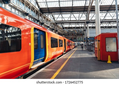 London / UK - 05/08/2020:  London train, Southwestern empty as people self isolate during COVID-19 coronavirus pandemic.