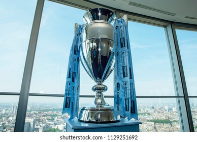 London, UK, 06 July 2018 - The Trophy On Display At The Gallagher Premiership Rugby 2018/19 Season Fixtures Launch