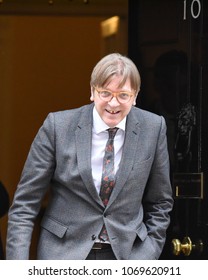 London, UK. 06 March, 2018. The Secretary Of State For Exiting The European Union David Davis Meets Leader Of The Alliance Of Liberals And Democrats For Europe Guy Verhofstadt MEP In Downing Street.