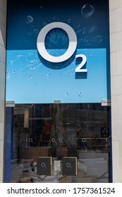 London. UK- 06.13.2020: The O2 Shop In Oxford Street Showing The Company Sign, Logo, Trademark. The Company Is One Of The Major Telecommunications And Network Operators In Britain.