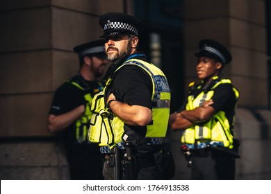 London / UK - 06/27/2020: Metropolitan Police Officers At Parliament Square Waiting For Black Lives Matters Protesters