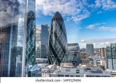 London, UK, 09 Sep 2019; London skyline including skyscrapers, city escape at sunny day 