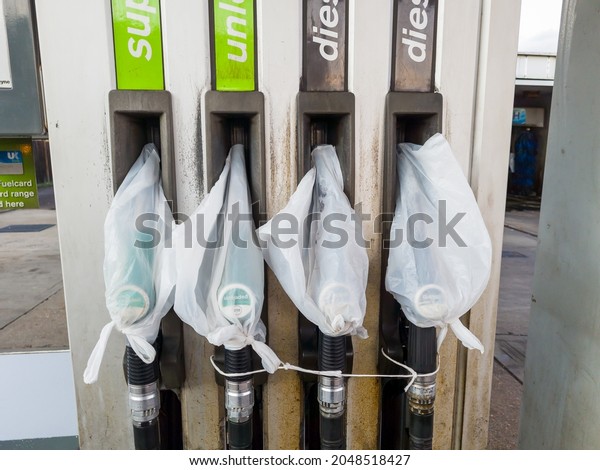 London. UK- 09.27.2021: many petrol stations\
have no fuel and ran dry as a result of days of panic buying and\
fear of shortages.