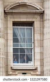 London, UK. 10th July, 2018. Prince George And Princess Charlotte Watching The RAF 100 Flypast From A Window In Buckingham Palace