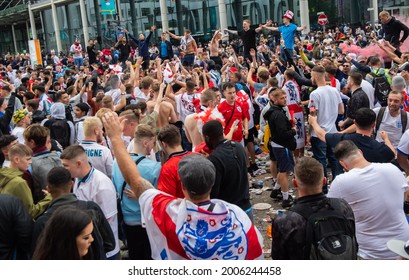 London, UK. 11th July 2021. England Fans Excited Prior To The UEFA Euro 2020 Final Match Between England And Italy At Wembley Stadium. 