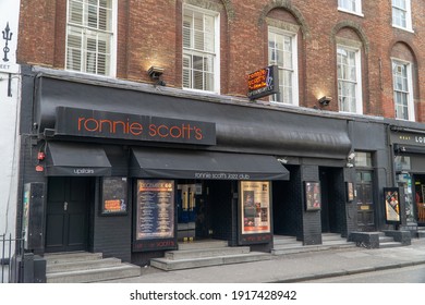 London, UK - 13 February 2021: Ronnie Scott's Jazz Bar And Live Music Venue, Frith Street, Soho, London