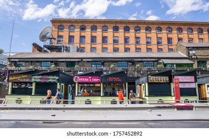 London / UK - 14 June 2020: Street Food Stalls At Kerb In Camden Market