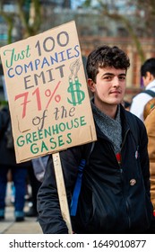 London, UK. 14th February 2020. Student Activist With Placard At The Youth Strike 4 Climate Demonstration Rally At Parliament Square, In Protest Of The Government's Lack Of Action On Climate Change.