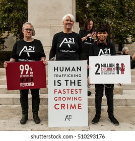 London, UK. 15th October 2016. EDITORIAL - The A21 Campaign Protest Rally In Central London, A Global Event To Raise Awareness & Funds, For The Fight Against Human Trafficking And Slavery. 