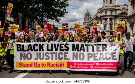 London, UK. 16th July 2016. EDITORIAL - Black Lives Matter / Stand Up To Racism protest rally - Thousands attended the march through London, in protest of recent killings of black men by U.S. police.