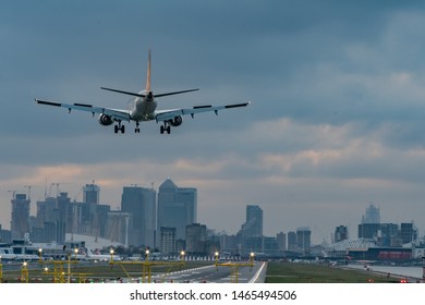 London, UK - 17, February 2019: Embraer E-Jet Family Series Of Narrow-body Short To Medium Range Twin-engine Jet Airliner Landing At The London City Airport.