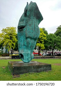 
London UK 17/05/2017 Still Water is a 10m high outdoor bronze sculpture of a horse's head by Nic Fiddian-Green 2011, located at Marble Arch in London, United Kingdom.