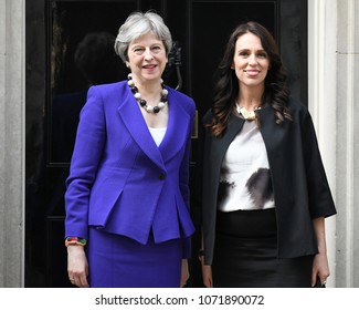 London, UK. 18 April, 2018. Prime Minister Ardern of New Zealand meets Prime Minister Theresa May at 10 Downing Street.