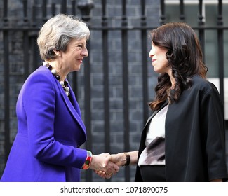 London, UK. 18 April, 2018. Prime Minister Ardern Of New Zealand Meets Prime Minister Theresa May At 10 Downing Street.