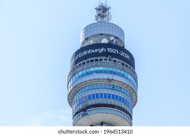 London, UK - 18 April 2021: Duke Of Edinburgh HRH Prince Philip Memorial Tribute On The British Telecom Tower, London