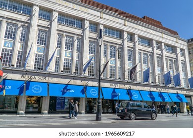 London, UK - 18 April 2021: Heal's Furniture Store Exterior, Tottenham Court Road, London