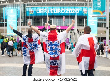 London, UK. 18th June 2021. England fans excited prior to the UEFA Euro 2020 Championship Group D match between England and Scotland at Wembley Stadium. 