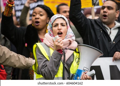 London, UK. 18th March 2017. EDITORIAL. March Against Racism - National Demo for UN Anti-Racism Day - Thousands of people turn out for the anti racism - anti Donald Trump rally through central London.