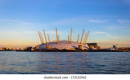 LONDON, UK - 19th JANUARY 2013: The outside of the O2 Arena in London from across the River Thames