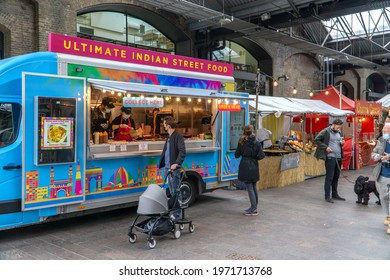 London, UK  - 2 May 2021: Canopy Market, King's Cross, Granary Square 