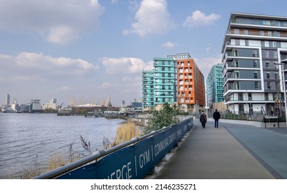 London, UK - 20 March 2022: River Gardens Walk, River Thames, Greenwich, London