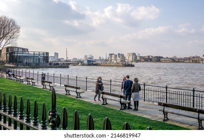 London, UK - 20 March 2022: River Thames Foreshore Walk, Greenwich, London