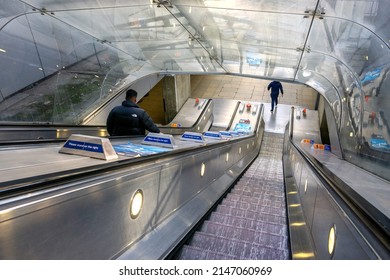 London, UK - 20 March 2022: Interior of Canning Town London Underground Station, Jubilee Line, England