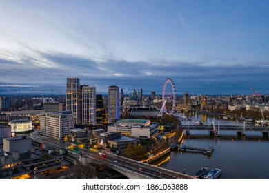 London UK 20 Nov 20 London Eye Aerial View At Sunrise Drone View  