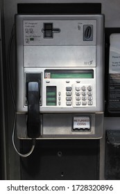 London, UK- 20/04/2020: Telephone Booth Payphone BT Payphone Open Booth