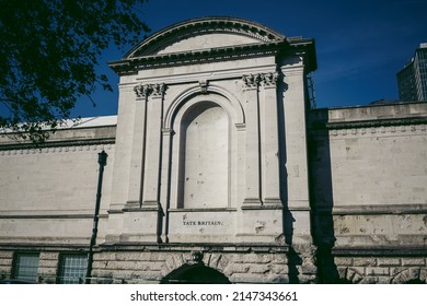 London | UK -  2022.04.16: Signs Of Second World War Shelling On The Walls Of Tate Britain 