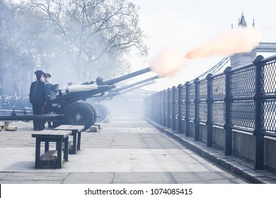 London, UK. 21 April, 2018. Honourable Artillery Company Gun Salute At HM Tower Of London.