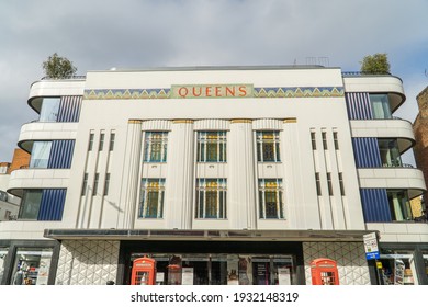 London, UK - 21 February 2021: Old Queens Art Deco Building Facade, Bayswater, West London