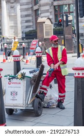 London, UK - 21 June, 2022: City Cleaner In The City Of London Street. Street Photography