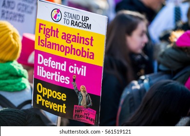 London, UK. 21st January 2017. EDITORIAL - An estimated 100,000 people took part in the Women's March / anti Donald Trump rally, through central London, as part of an international day of solidarity.