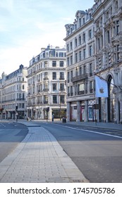 London, UK - 22 May 2020: Famous Regent Street In Central London All Empty And Shops Closed Due To The Covid-19 Lockdown