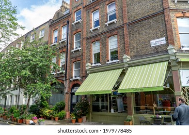 London, UK - 22 May 2021: Lambs Conduit Street Local Coffee Shop, Bloomsbury, London