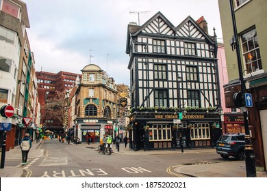 London, UK - 22 November 2020: Pubs And Restaurants On Greek Street In Soho