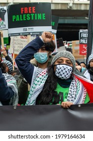 London, UK. 22nd May 2021. Pro-Palestine Supporters At The London Protest Demonstration On Victoria Embankment, Urging The UK Government To Take Action To Stop Allowing Israel To Act With Impunity.