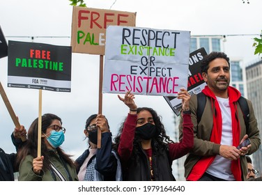 London, UK. 22nd May 2021. Pro-Palestine Supporters At The London Protest Demonstration On Victoria Embankment, Urging The UK Government To Take Action To Stop Allowing Israel To Act With Impunity.