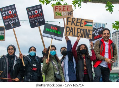 London, UK. 22nd May 2021. Pro-Palestine Supporters At The London Protest Demonstration On Victoria Embankment, Urging The UK Government To Take Action To Stop Allowing Israel To Act With Impunity.