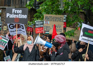 London, UK. 22nd May 2021. Pro-Palestine Supporters At The London Protest Demonstration On Victoria Embankment, Urging The UK Government To Take Action To Stop Allowing Israel To Act With Impunity.