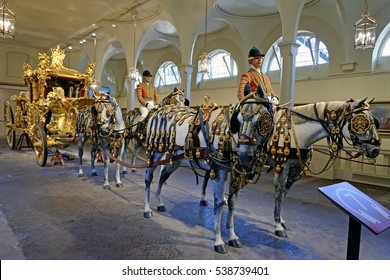 London, UK- 22.November,2016 - Gold State Coach In Royal Mews Of Buckingham Palace