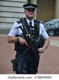 London. UK. 23/7/2019. A Police Officer Holding A Weapon.