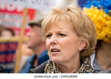 London, UK. 23rd March 2019. British Politician Rt Hon Anna Soubry MP, Member Of The Independent Group, Giving Her Support At The Put It To The People Protest March Through Central London.