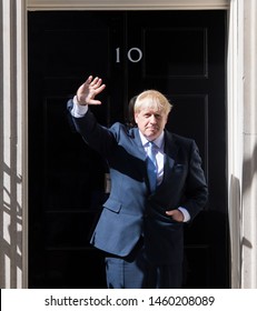 London UK. 24th July 2019. Boris Johnson, U.K. prime minister, delivers a speech outside 10 Downing Street. The Prime Minister Boris Johnson, promise to take Britain out of the European Union by 31st 