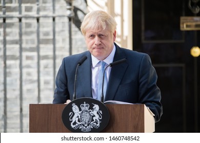 London UK. 24th July 2019. Boris Johnson, delivers a speech outside 10 Downing Street. Prime Minister Boris Johnson, promise to take Britain out of the European Union by 31st October.