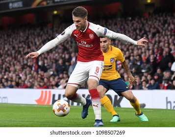 LONDON, UK - 26 APRIL, 2018: Aaron Ramsey Pictured During The UEL Semi-final Between Arsenal FC And Atletico Madrid Held At Emirates Stadium